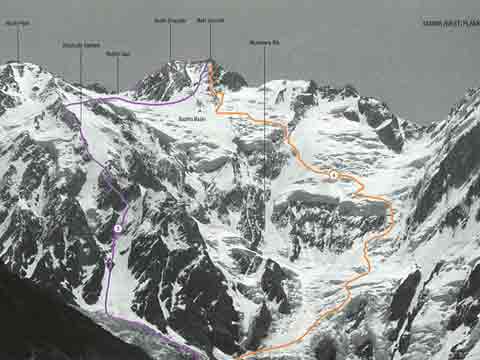 
Nanga Parbat Diamir Face With Climbing Routes: 3 Kinshofer Route 1962, 4. Reinhold Messner Solo Route 1978 - World Mountaineering: The World's Great Mountains by the World's Great Mountaineers book
